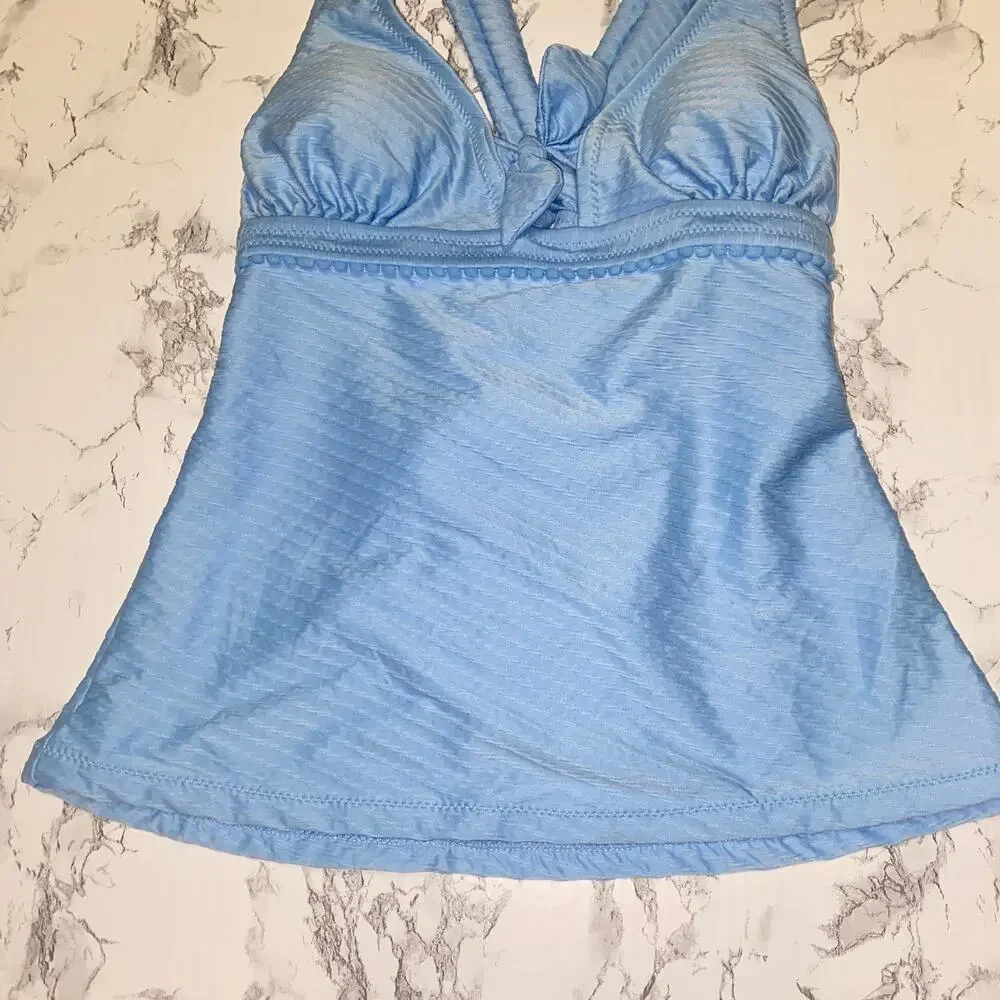 NWT Jessica Simpson Blue Ribbed Tankini Swim Bathing Suit Top Women's Size Small